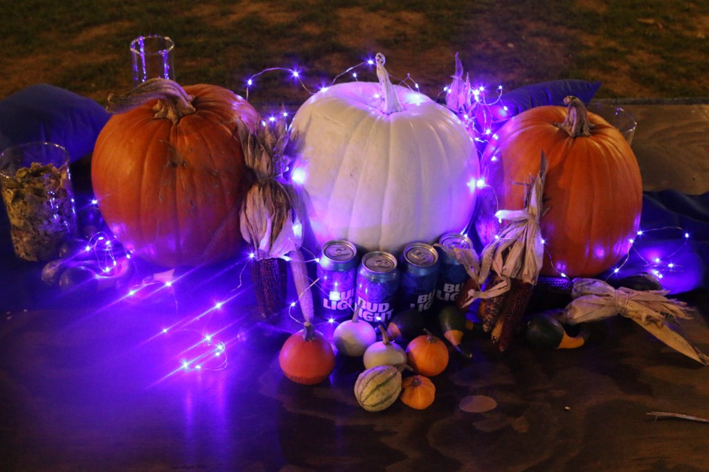 Outdoor stage with amplifiers and monitors during the Friendsgiving night performance