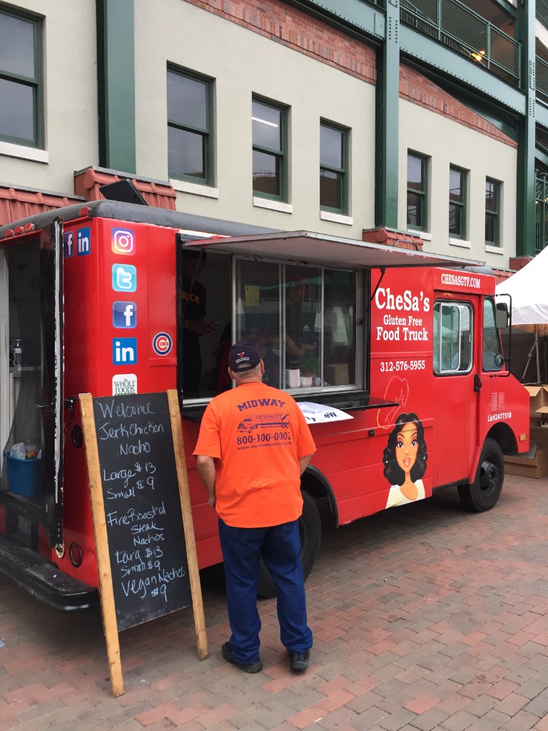CheSa&rsquo;s Gluten Free food truck with menu board outside Wrigley Field