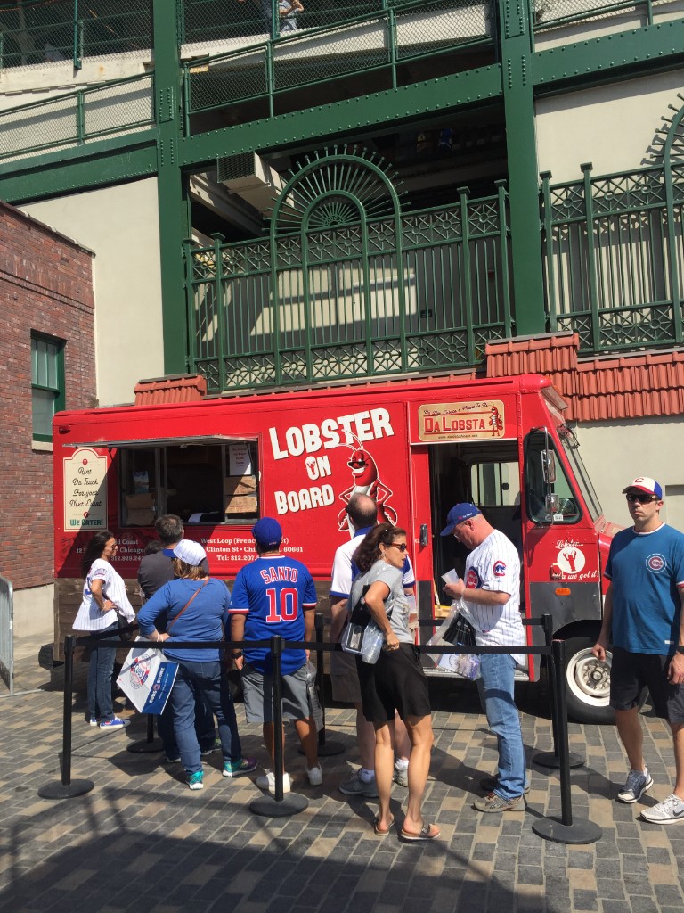 Da Lobsta lobster truck and Cubs fans lined up outside Wrigley Field